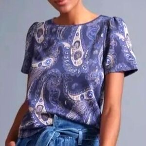 🦋Anthropologie Paisley Puff Sleeve Blouse w/ Metallic Accents – Size M (Ref 67)